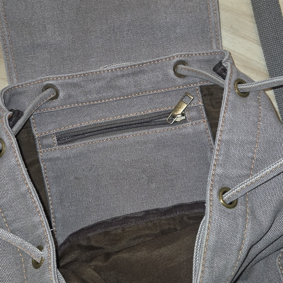 Men's Canvas Backpack in Light Gray with Brown Accents - Picture 8 of 10